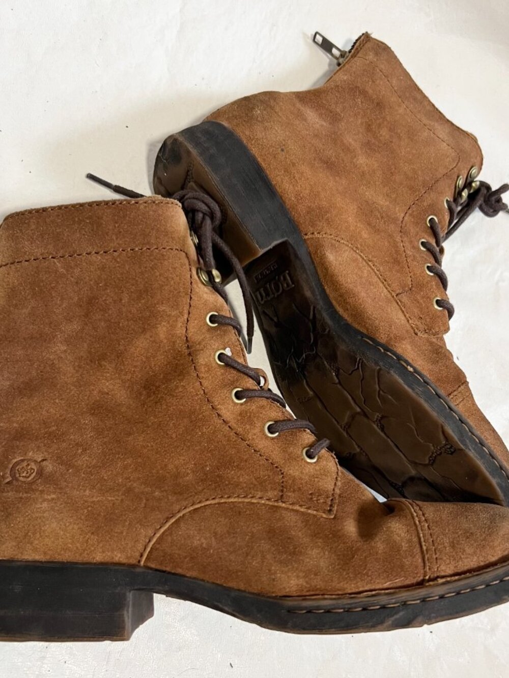 Born combat boots brown suede Kelisa zip up lace up womens 7.5 low heel - Picture 7 of 12